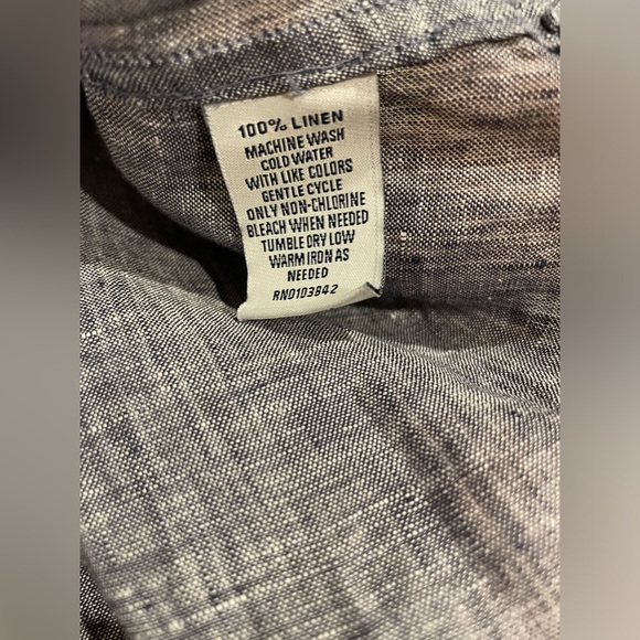 AQUA Toscano men’s 100% linen long sleeve button down shirt, medium, navy - Picture 5 of 5